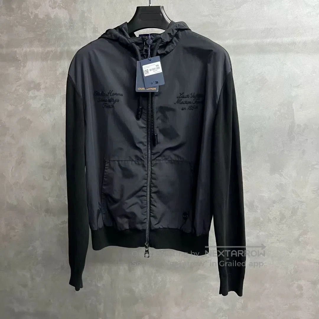 black embroidered hooded casual jacket.