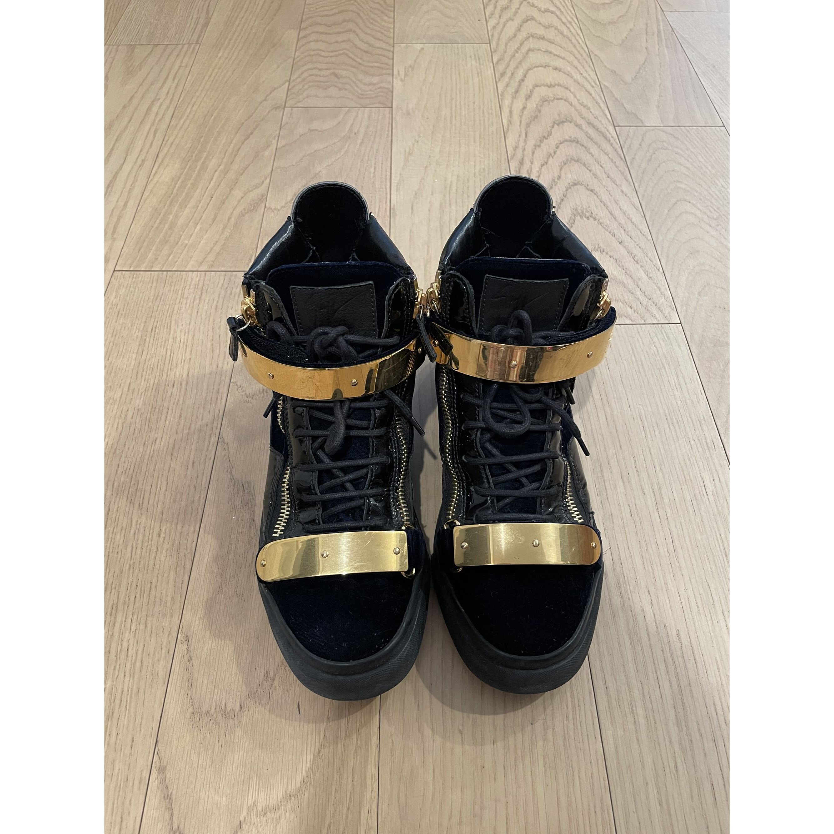 Giuseppe Zanotti Giuseppe Zanotti Black & Gold High-Top Sneakers With Velvet Size US 7 / EU 40 - 2 Thumbnail