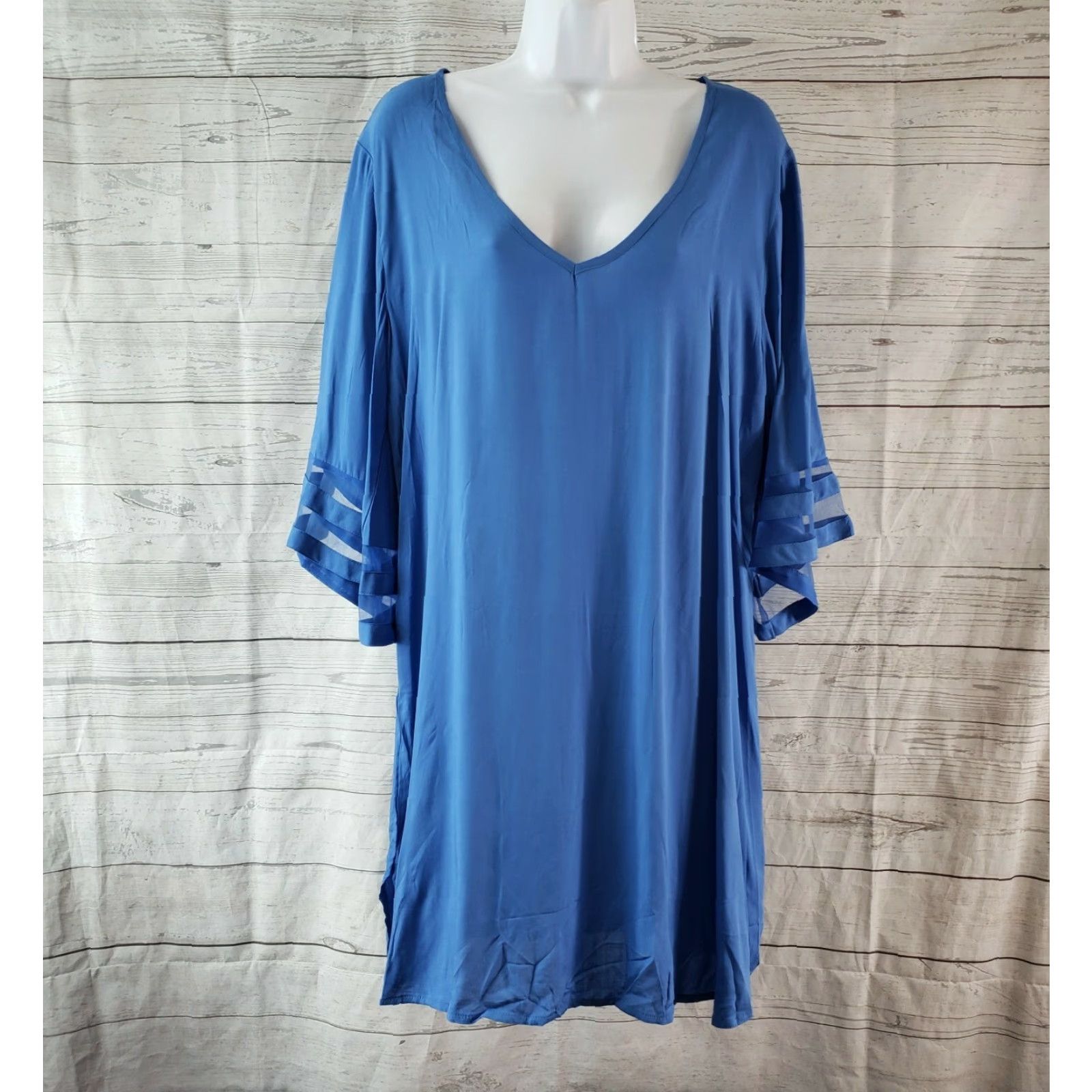 Vintage Ekouaer Womens Tunic L Solid Blue 3/4 Sleeve Rayon Scoop Neck Blouse Womens Size L / US 10 / IT 46 - 2 Thumbnail