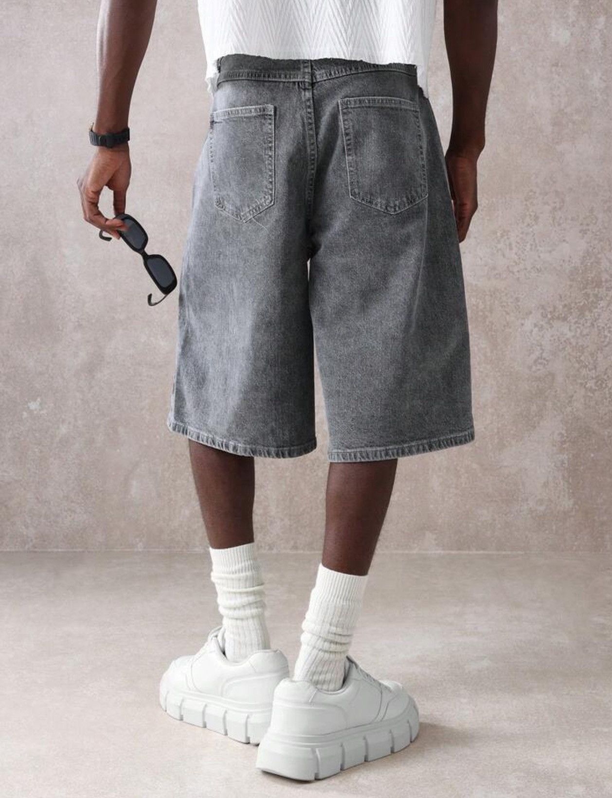Jean Washed Denim Jeans Drip Drill Shorts Jorts Size US 30 / EU 46 - 6 Thumbnail
