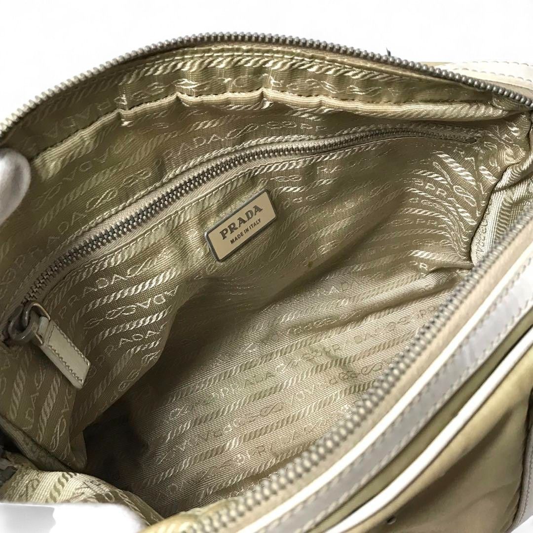Prada Prada - Handbag White Leather Nylon Beige Shoulder Bag Size ONE SIZE - 7 Thumbnail