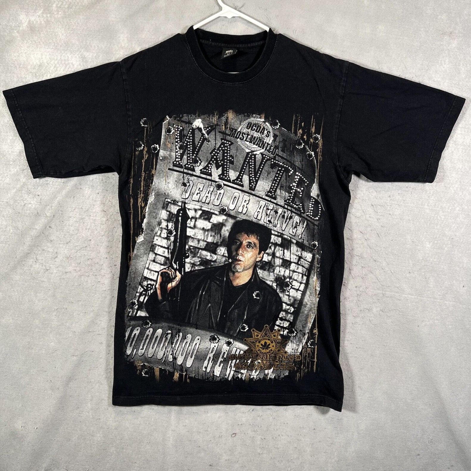 image of A1 Vintage Fuya Scareface Tony Montana Wanted Shirt Adult XL Black Movie Mens in White