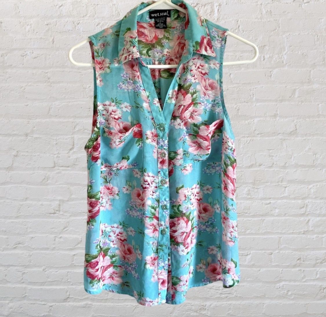 Other WET SEAL FLORAL SLEEVELESS BUTTON UP BLOUSE TANK TOP Size L / US 10 / IT 46 - 1 Thumbnail