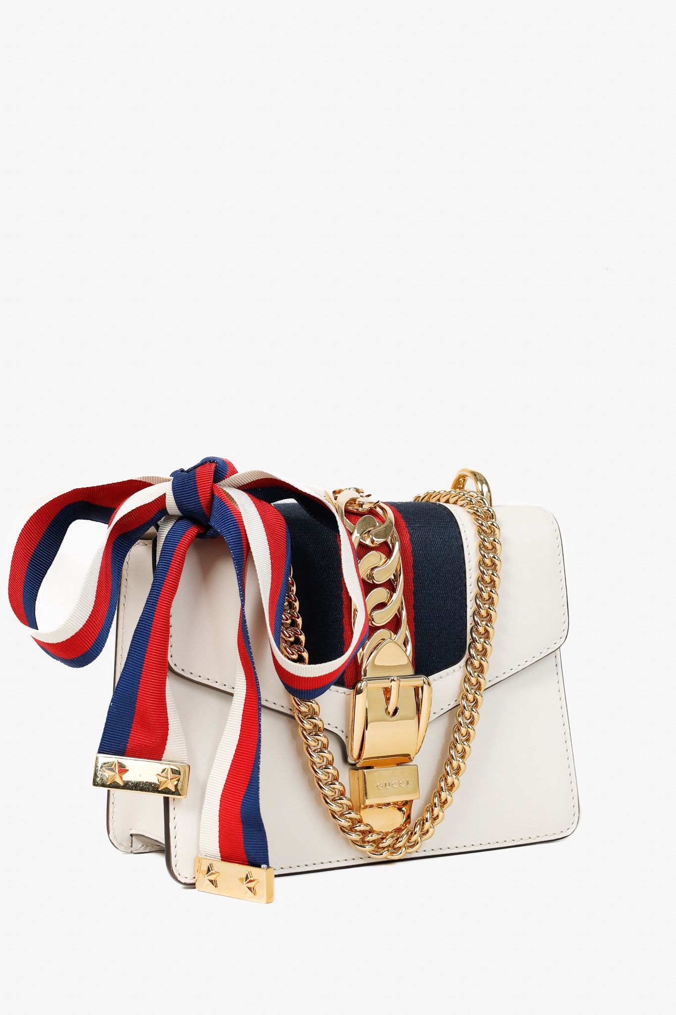 Gucci Gucci Sylvie Mini Chain White Leather Stripe-Web Bag Size ONE SIZE - 2 Thumbnail