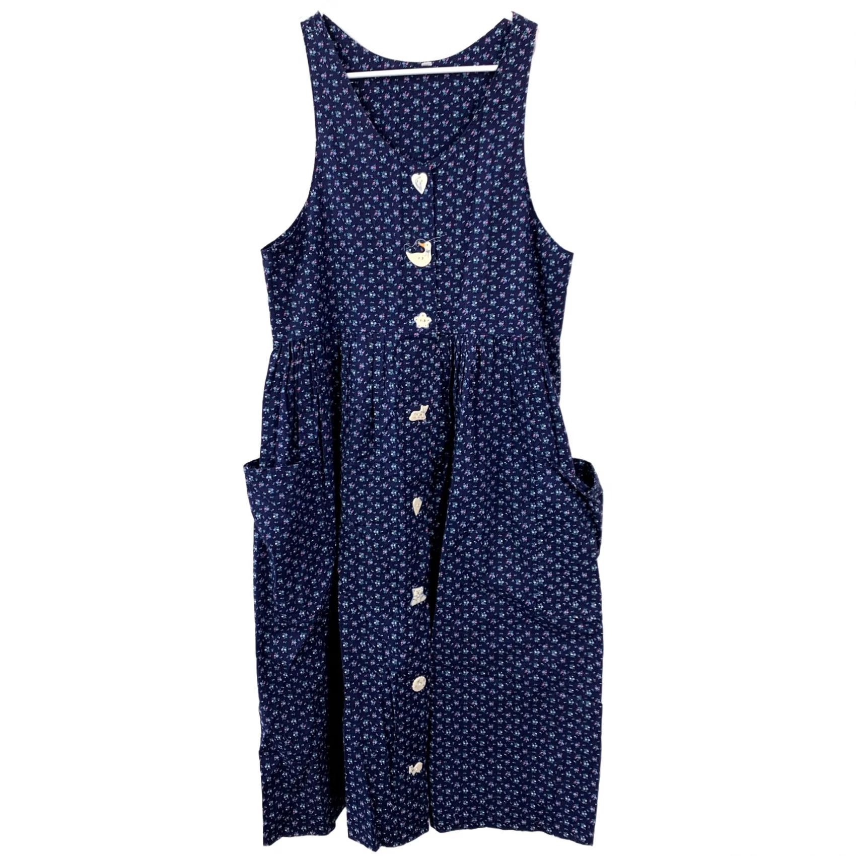 Vintage VINTAGE Blue Floral Pinafore Dress 90s Midi Womens S Size S / US 4 / IT 40 - 2 Thumbnail