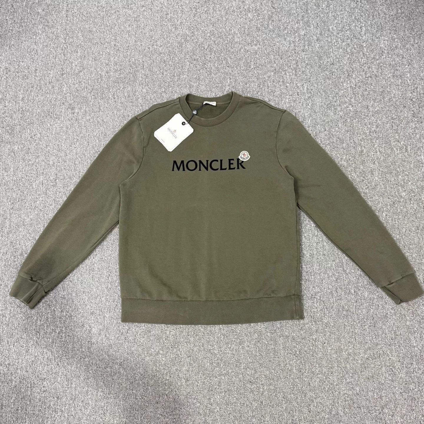 Moncler Moncler Gray Green Flocked Logo Crewneck Sweatshirt XL Size US XL / EU 56 / 4 - 1 Thumbnail