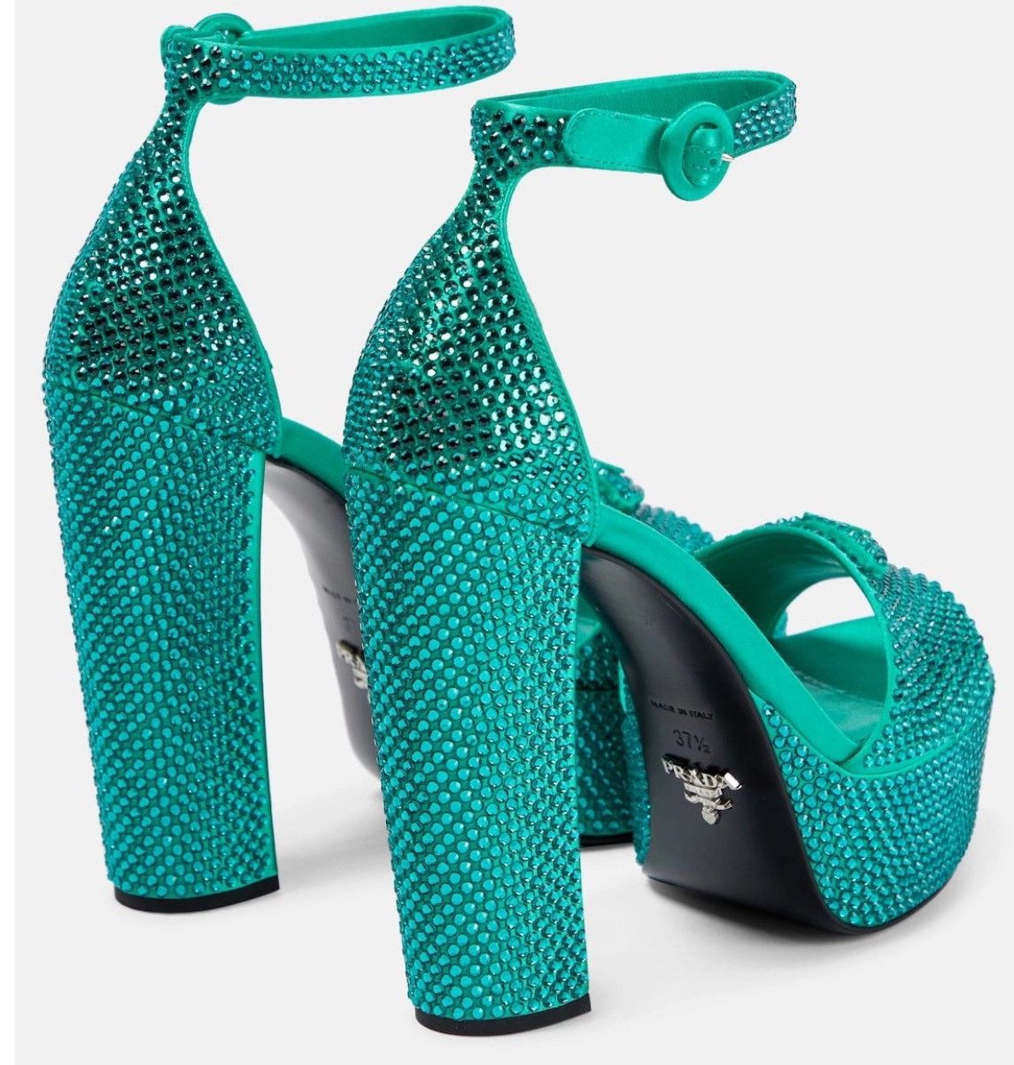 Prada $2.2K VALUE satin platform sandals with crystals greenn Size US 7.5 / IT 37.5 - 2 Thumbnail