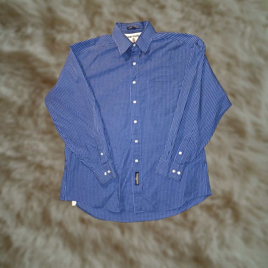 Tommy Hilfiger VINTAGE Tommy Hilfiger Button-Up Shirt Men's 16.5 34-35 Blue Check Long Sleeve Size US XL / EU 56 / 4 - 1 Thumbnail
