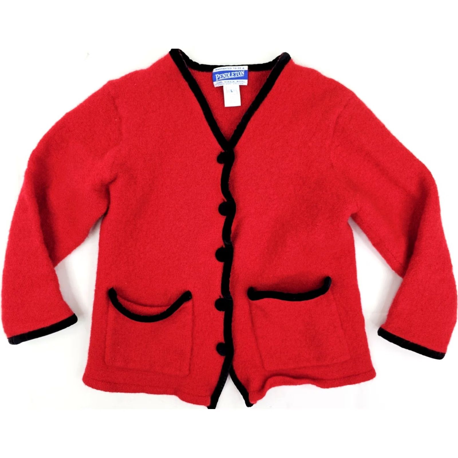 Pendleton VINTAGE Pendleton Cardigan Women L Red Button Velvet Accent 100% Virgin Wool Knit Warmth Casual Size L / US 10 / IT 46 - 2 Thumbnail