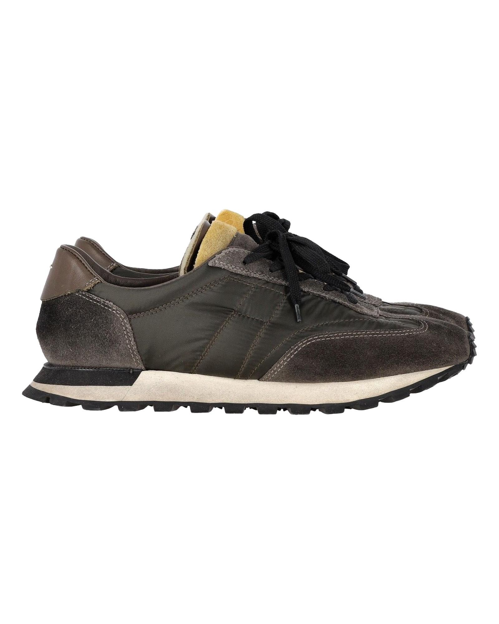 image of Maison Margiela Retro Runner Sneakers In Brown Suede For Men (Size 8)