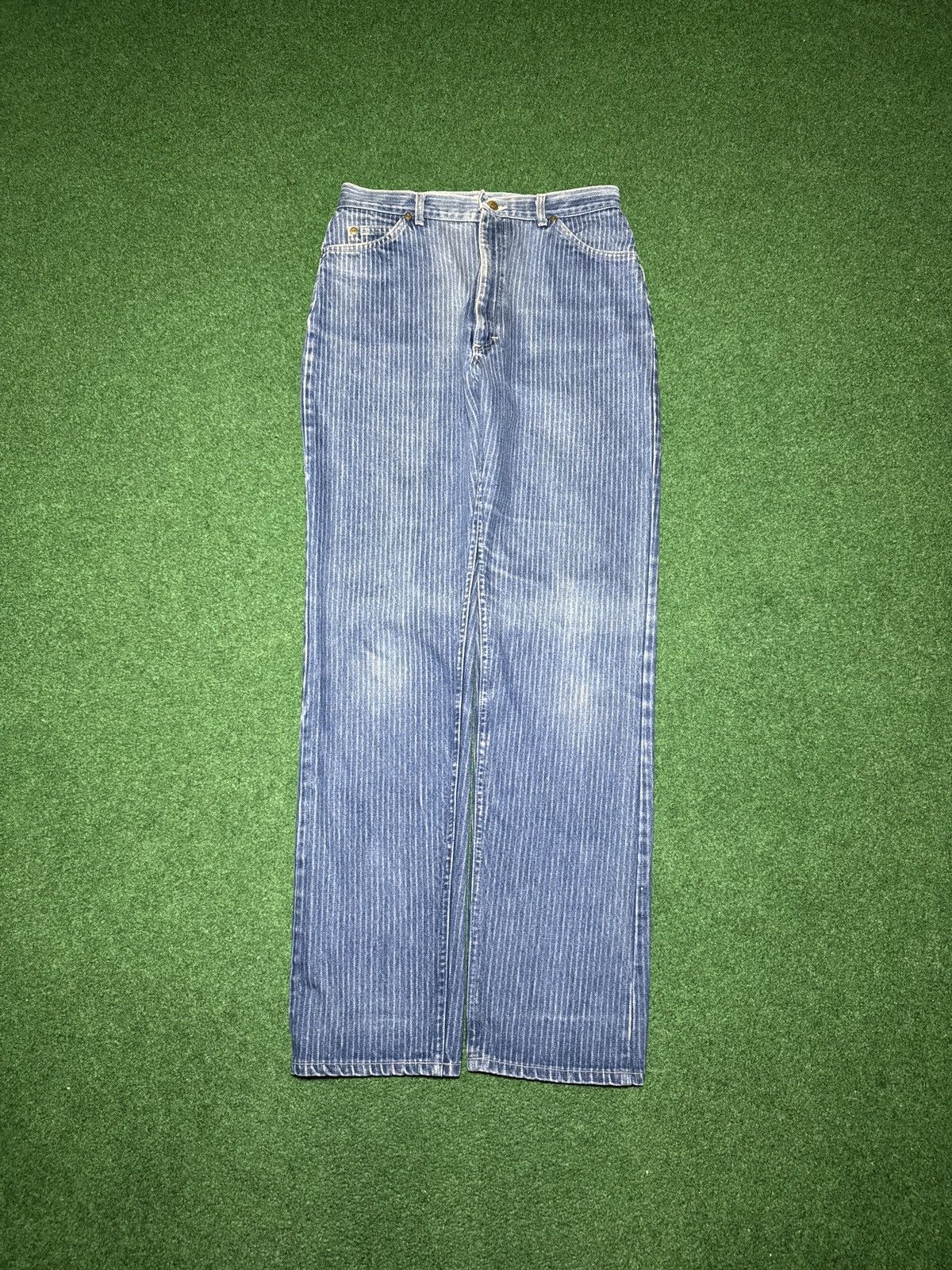 Lee Vintage 80s Lee Railroad Pinstripe 32x34 High Waisted Jeans Size 40" / US 18 - 3 Thumbnail