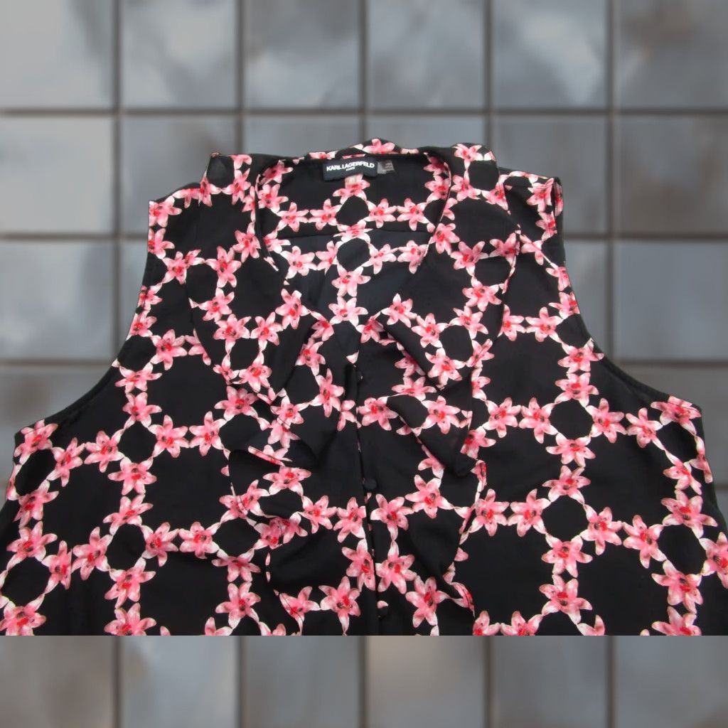Karl Lagerfeld Karl Lagerfeld Paris Blouse XXL Black Floral Ruffle Sleeveless Peplum Womens Size XXL / US 16-18 / IT 52-54 - 1 Thumbnail