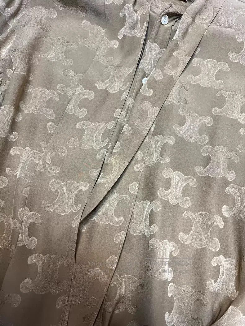 Celine CELINE Champagne Gold Triumph Arch Logo Printed Silk Tie S Size XS / US 0-2 / IT 36-38 - 5 Thumbnail