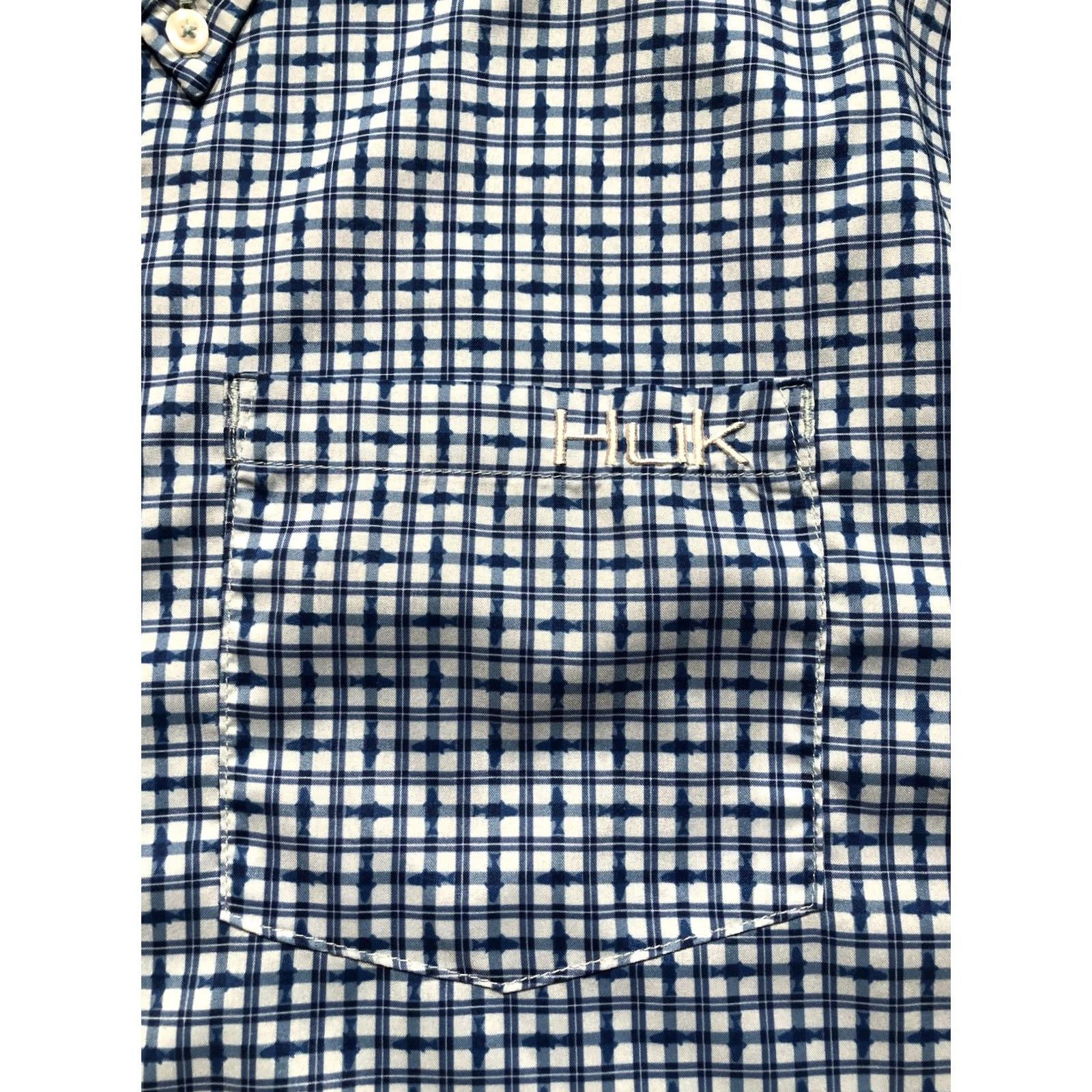Vintage Huk Shirt Mens Medium Blue Check Short Sleeve Button Front Fishing Performance Size US M / EU 48-50 / 2 - 6 Thumbnail