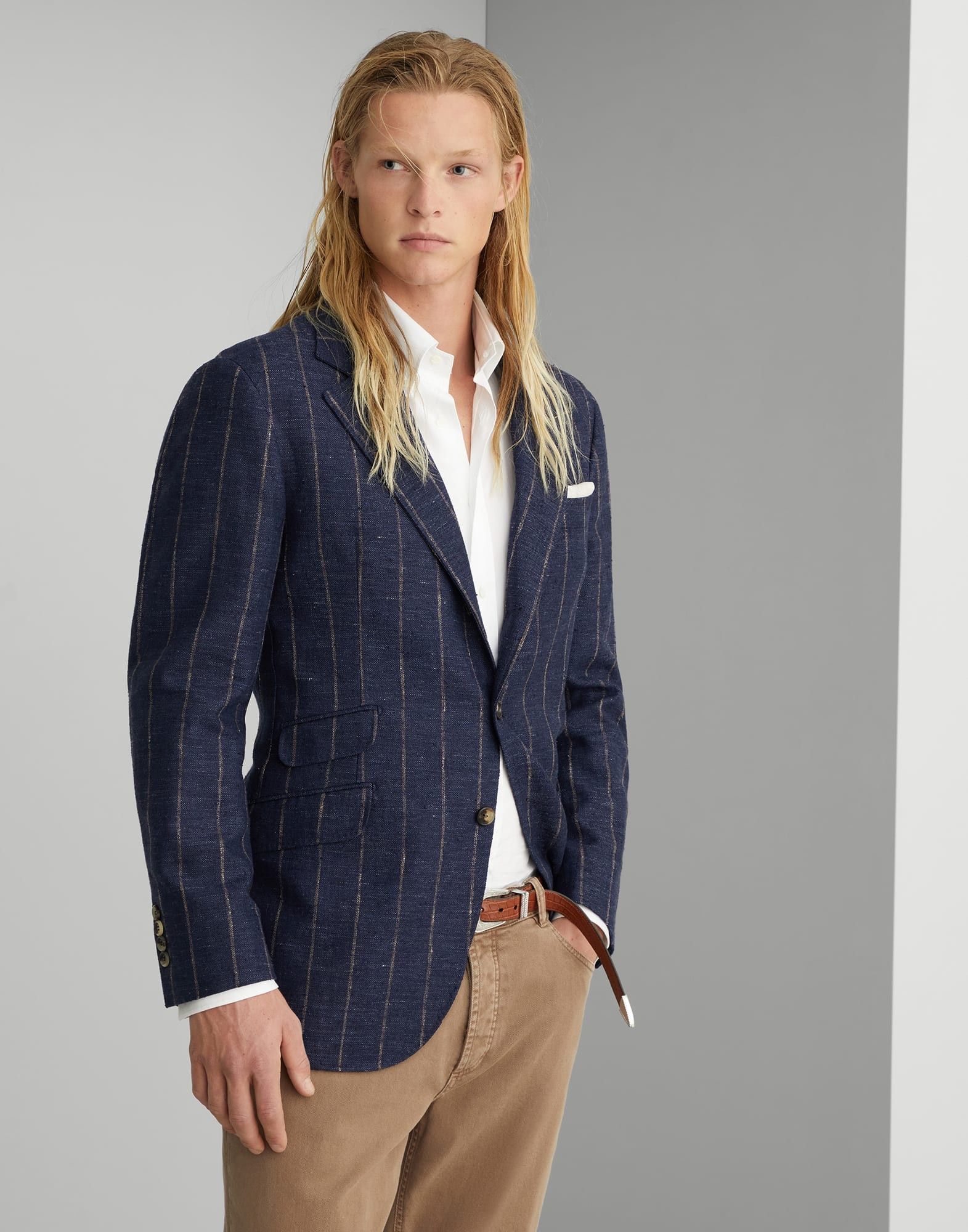 Brunello Cucinelli o1w1db10725 Jacket Linen in Open Blue Size US L / EU 52-54 / 3 - 1 Thumbnail
