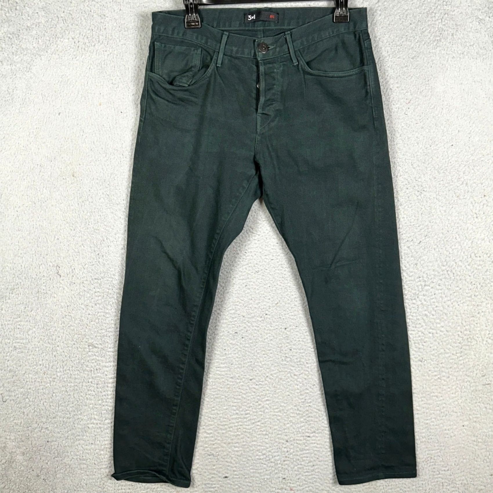 3x1 NYC Jeans 3x1 Mens Dark Green Slim Tapered Leg Button Fly 5 Pocket Casual EUC Jeans Size US 30 / EU 46 - 2 Thumbnail