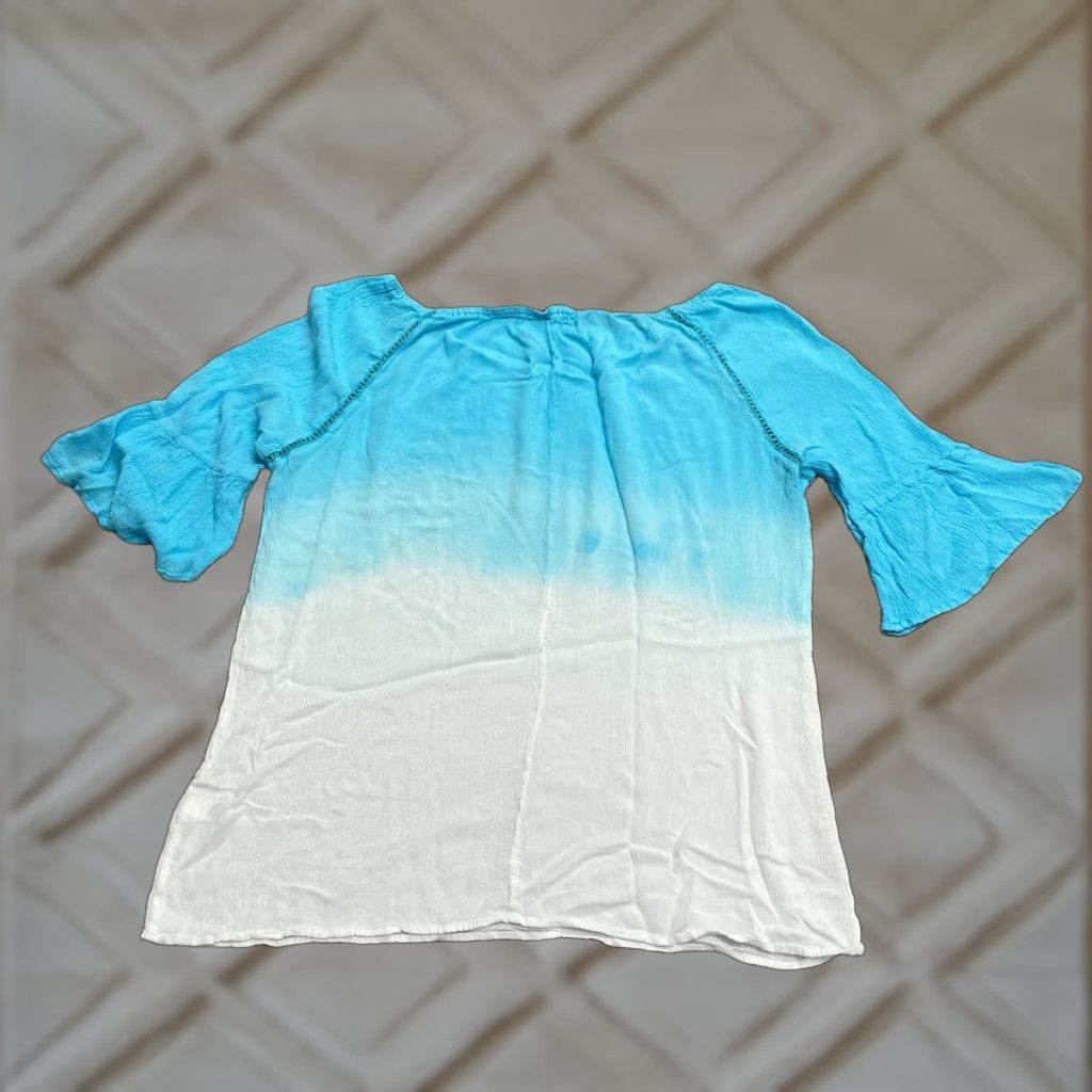 Vintage Cato Ombre Off Shoulder Peasant Top Womens 20W Blue Bell Sleeve Summer Shirt Womens Size 3XL / US 20-22 - 1 Thumbnail