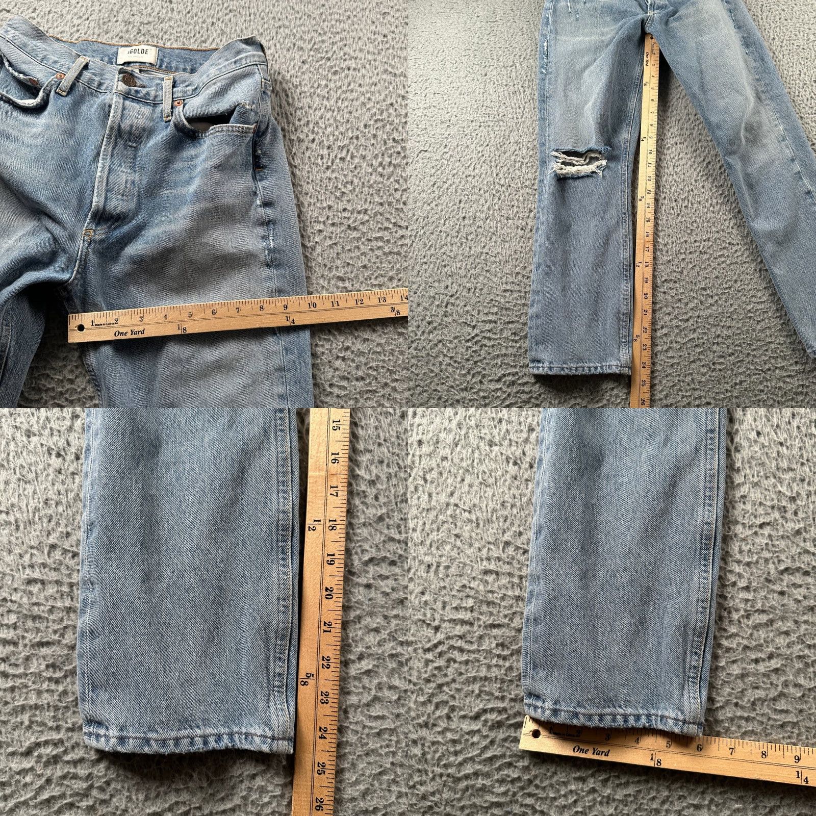 Agolde AGOLDE Jeans Womens Riley 25 Distressed Straight Leg Light Wash Button Fly Size 42" / US 20 - 8 Thumbnail