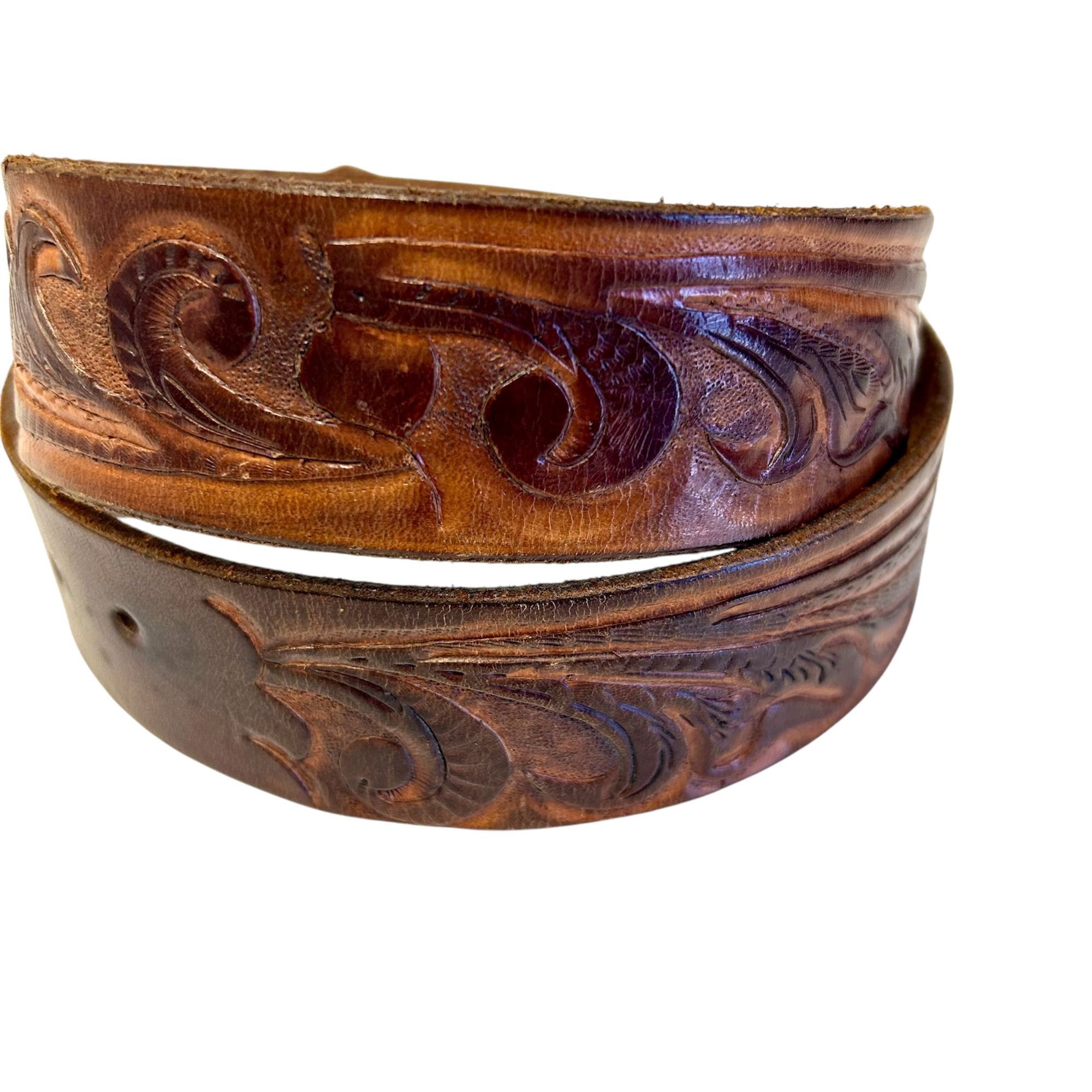 Other 70's Hand Carved TOOLED Floral Leather Cowboy Western Belt Size 34 - 1 Thumbnail