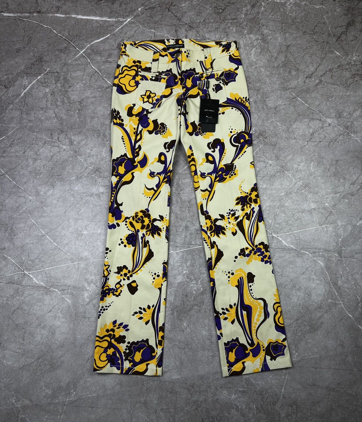 Dolce & Gabbana Dolce Gabbana Floral Pants With Purple And Gold Pattern Size 40" / US 18 - 2 Thumbnail