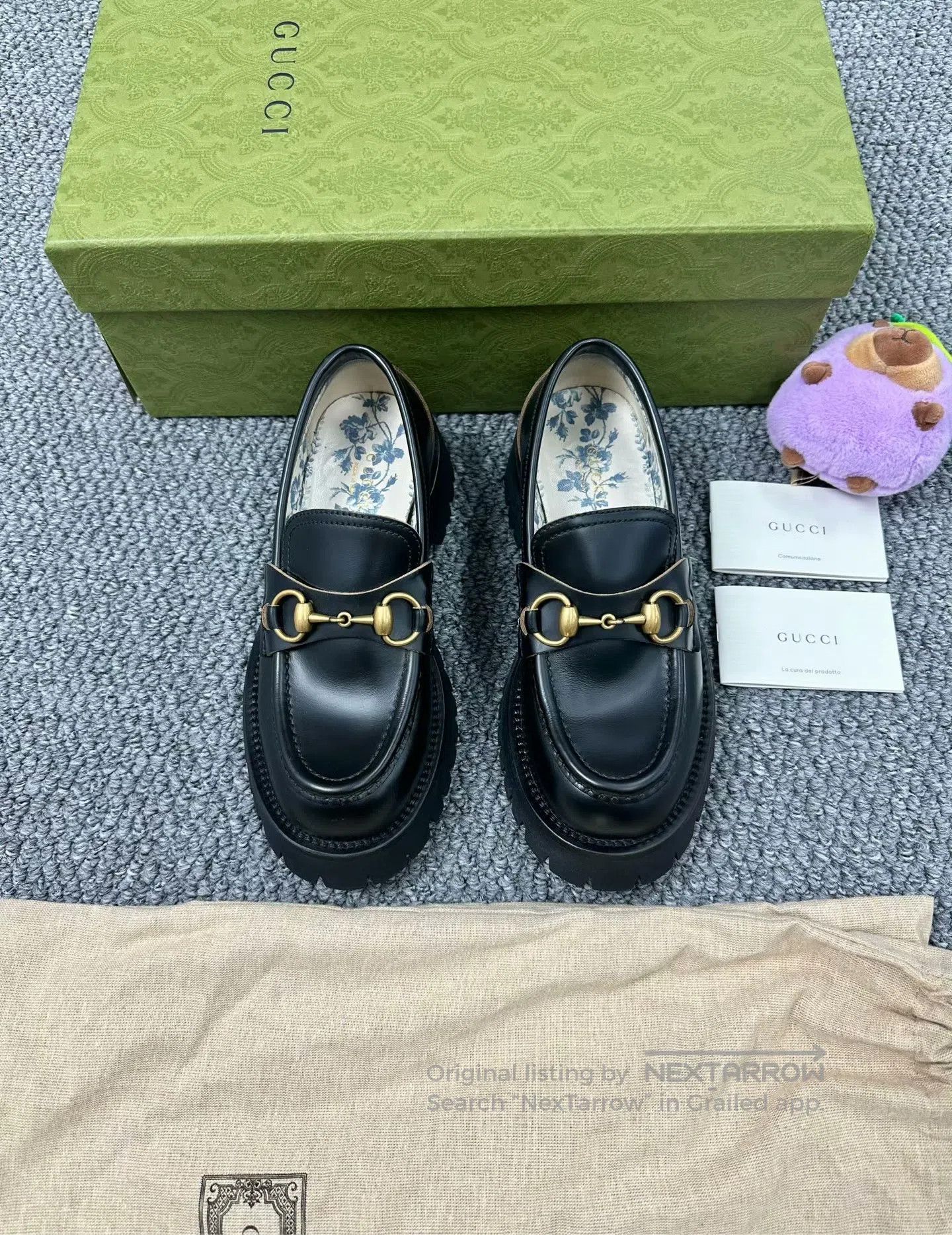 Gucci Guicci Black Horsebit Bee Embroidered Thick Sole Loafers| Size US 5 / IT 35 - 1 Thumbnail