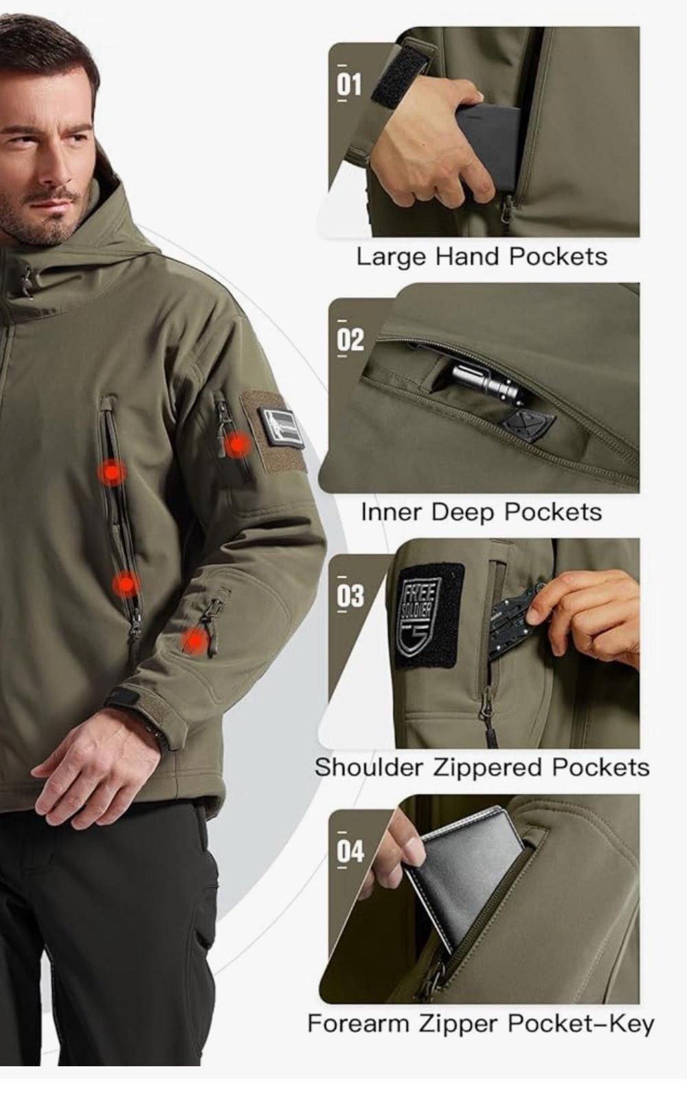 Other Free Soldier Men’s Waterproof Soft Shell Tactical Jacket LG Size US L / EU 52-54 / 3 - 9 Thumbnail