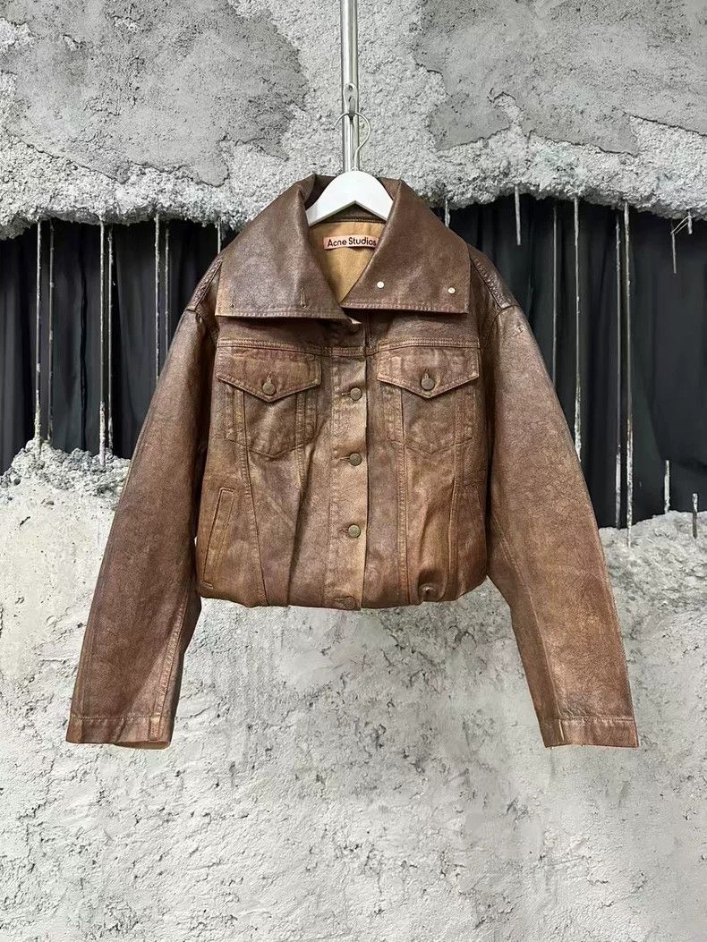 Acne Studios A stylish brown waxed denim jacket