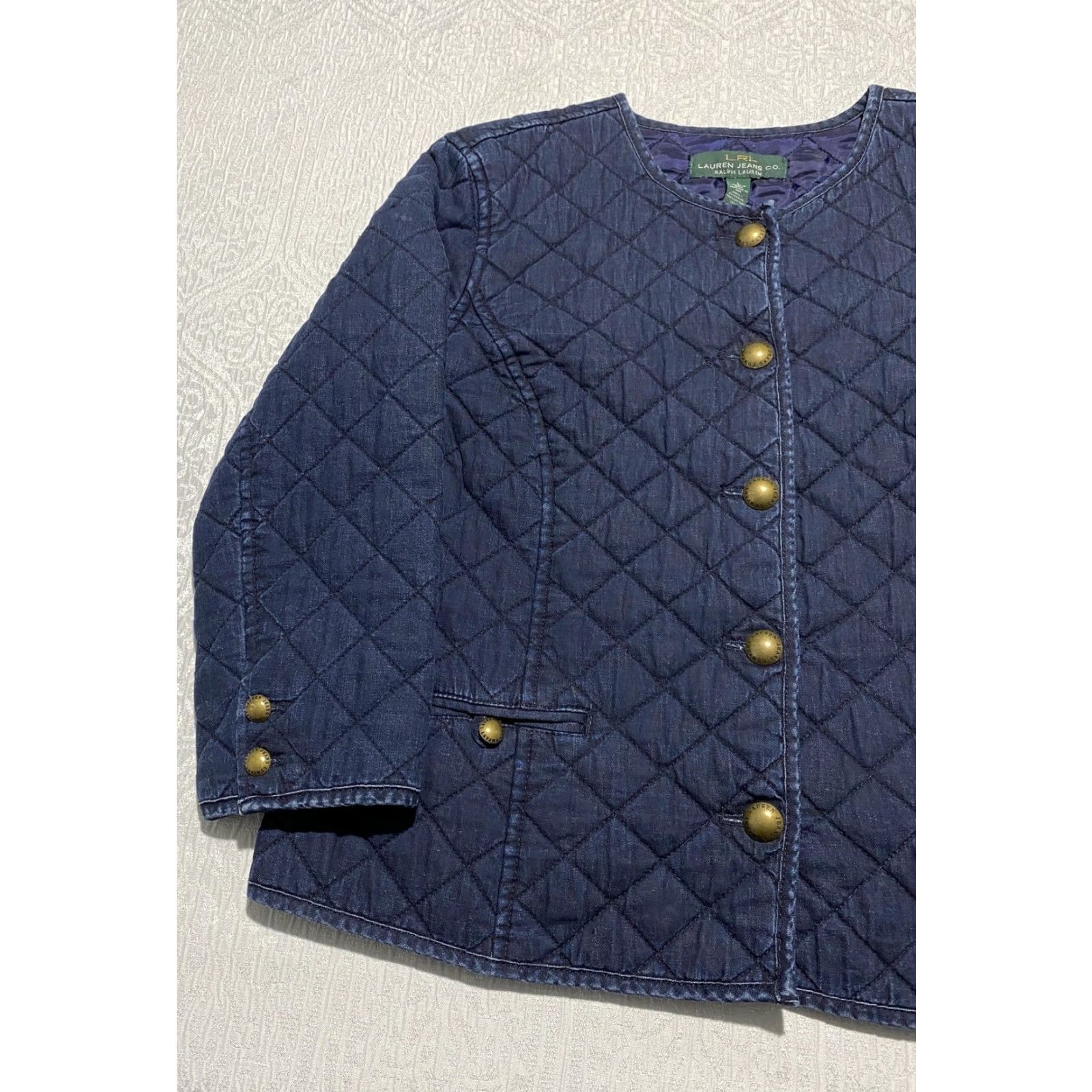 Ralph Lauren Lauren Jeans Co Ralph Lauren Jacket Womens Large Blue Quilted Cotton Collarless Size 36" / US 14 / IT 50 - 6 Thumbnail
