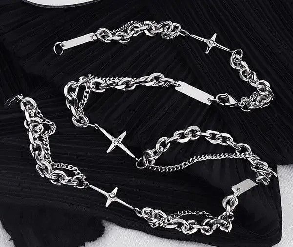 Japanese Brand Fashion punk titanium steel cross layered bracelet chain Size ONE SIZE - 4 Thumbnail