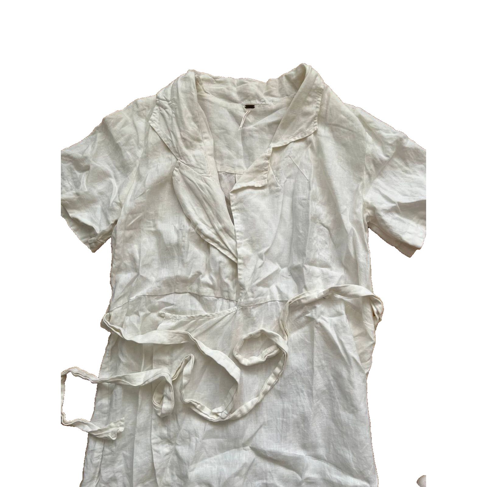 Free People Free People Short Sleeve Linen Midi Dress White S A003146 Size S / US 4 / IT 40 - 3 Thumbnail