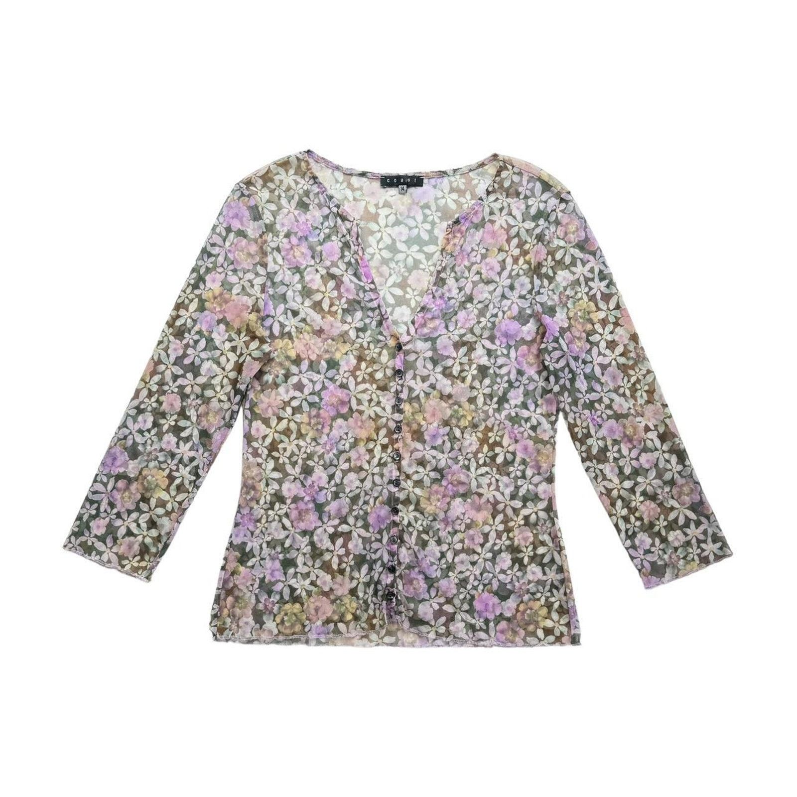 Other Coast Sheer Mesh Floral Button Up Blouse Top UK Size 14 Size L / US 10 / IT 46 - 1 Thumbnail