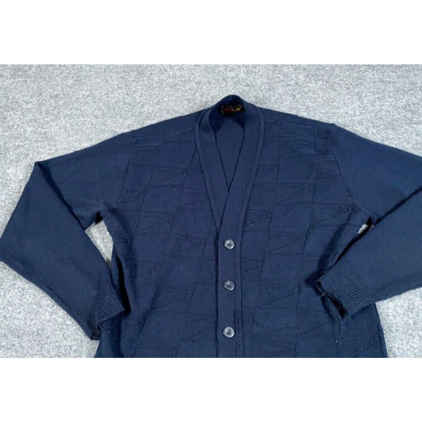 Vintage VINTAGE Grandpa Cardigan Shirt Men L Dark Blue 80s Distressed Knit USA Made SFKM Fall Winter 80s Retro Mens Size US L / EU 52-54 / 3 - 3 Thumbnail