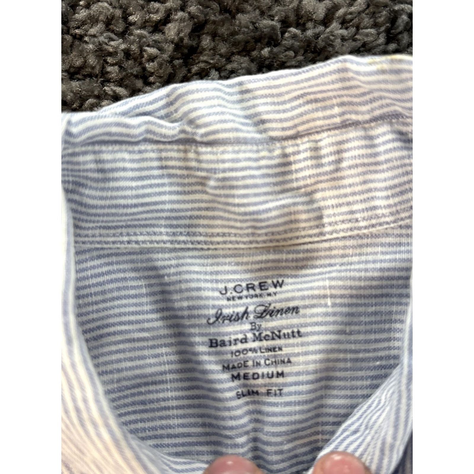 Vintage J. Crew Baird McNutt Irish Linen Mens M Slim Button-Down Blue White Striped Shirt Size M / US 6-8 / IT 42-44 - 4 Thumbnail