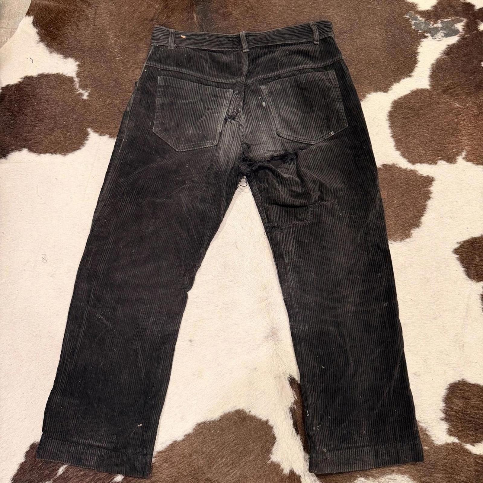 Other Vintage 40s French Workwear Corduroy Pants Distressed Black Size US 28 / EU 44 - 2 Thumbnail