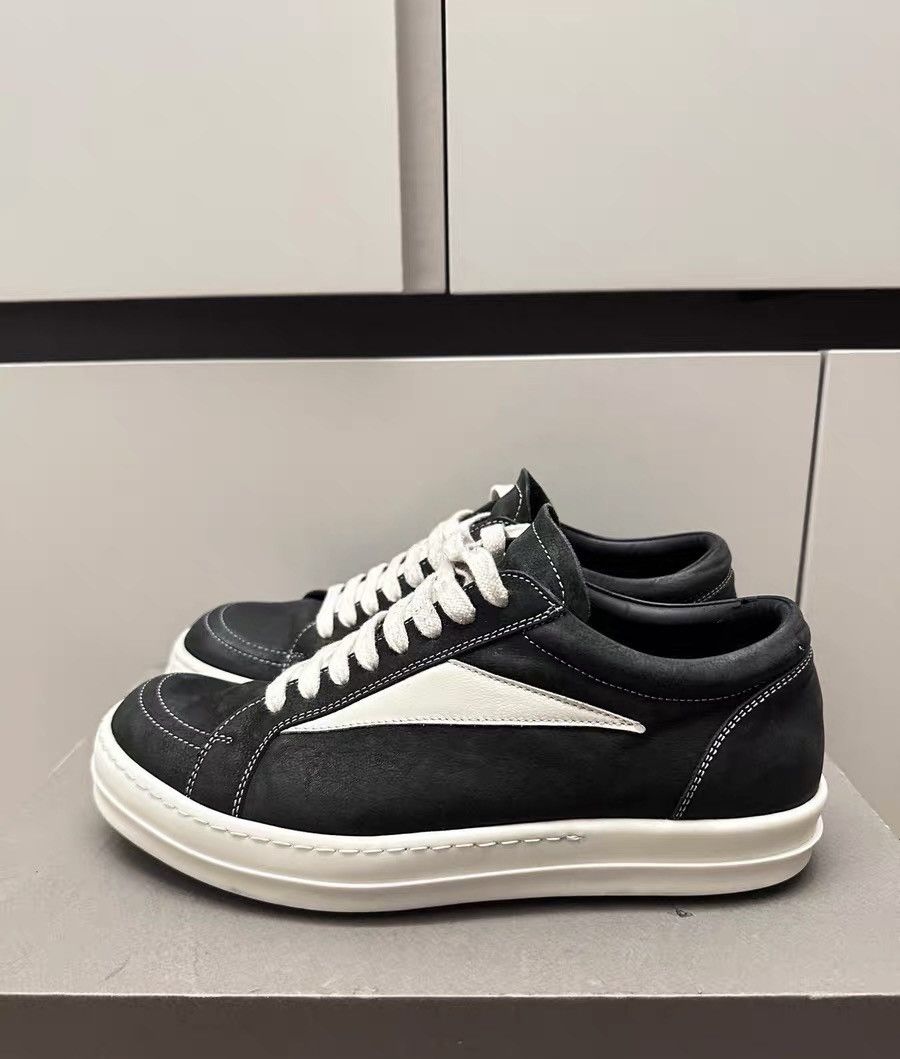 Rick Owens Rick Owens mainline black & white low-top, pebbled leather Size US 7 / EU 40 - 5 Thumbnail