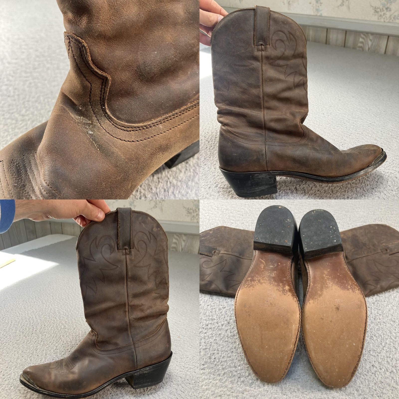 Durango Durango Mens Western Boots 9M Brown Leather RD542 Pointed Toe Mid-Calf Pull On Embroidered Shaft VINTAGE? No Size US 9 / EU 42 - 8 Thumbnail