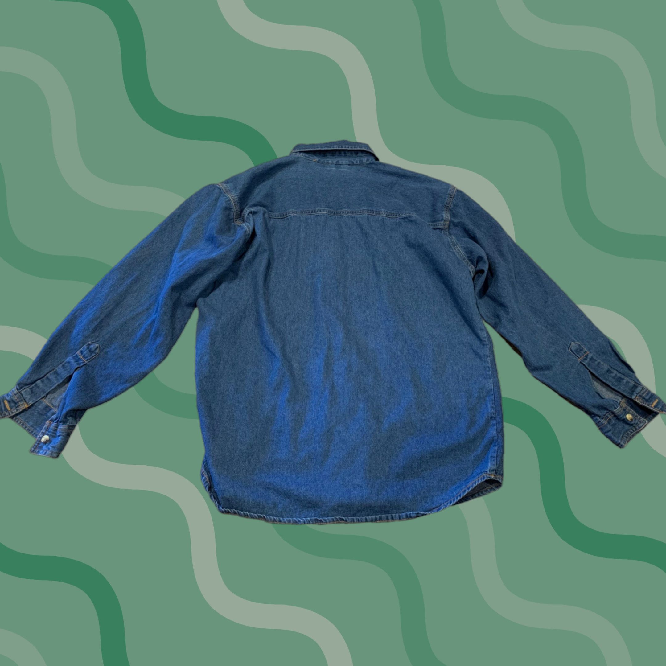 Denime VINTAGE Hoosier’s Embroidered Denim Shirt Button Down Large Shirt Blue 1990s Country Mens Size L / US 10 / IT 46 - 1 Thumbnail