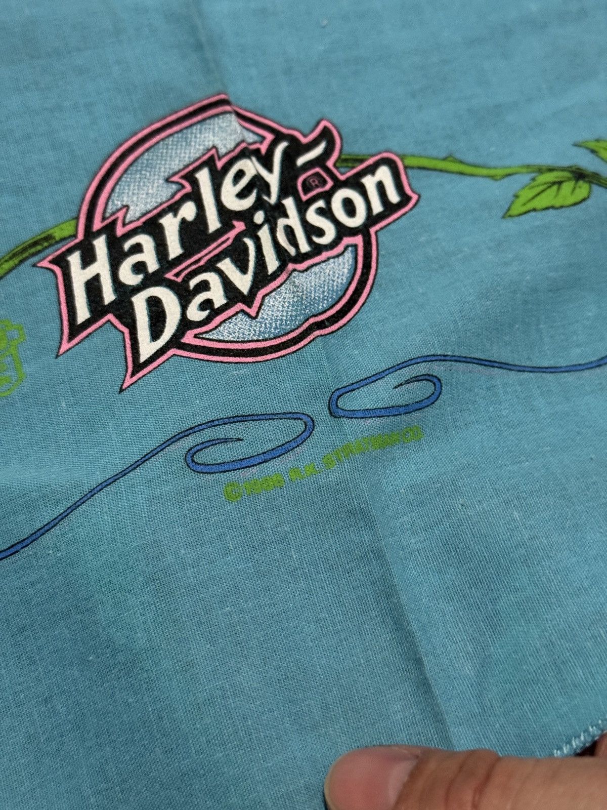 Harley Davidson × Vintage Vintage 90s Harley Davidson Womens Blue Pink Biker Bandana Size ONE SIZE - 2 Thumbnail
