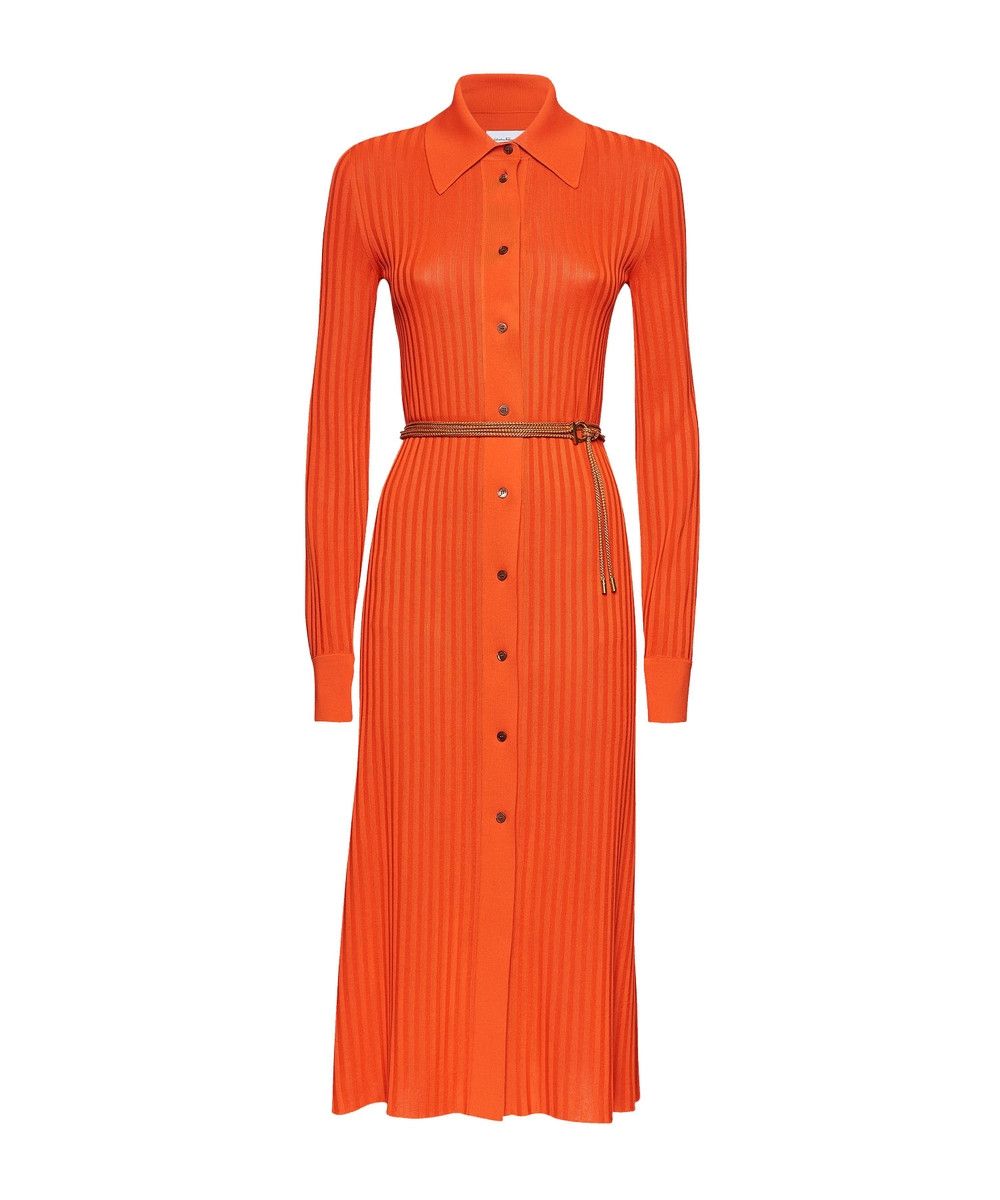Salvatore Ferragamo o1s1rm0924 Belted Rib Knit Polo Neck Midi Dress In Orange Size M / US 6-8 / IT 42-44 - 1 Thumbnail
