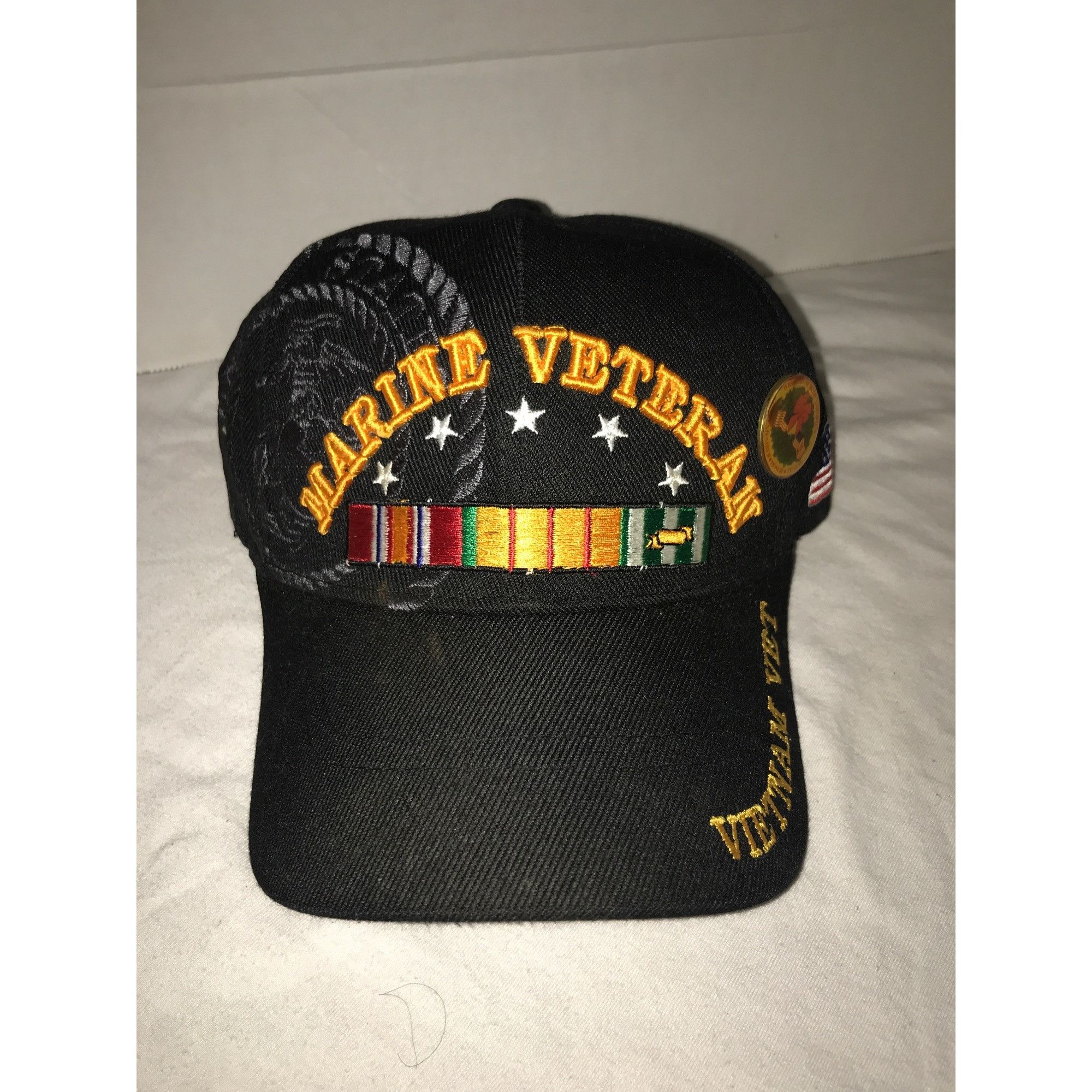 Vintage Vietnam War Marine Vet Ribbon Embroidered Black Cap & Pin Size ONE SIZE - 1 Thumbnail