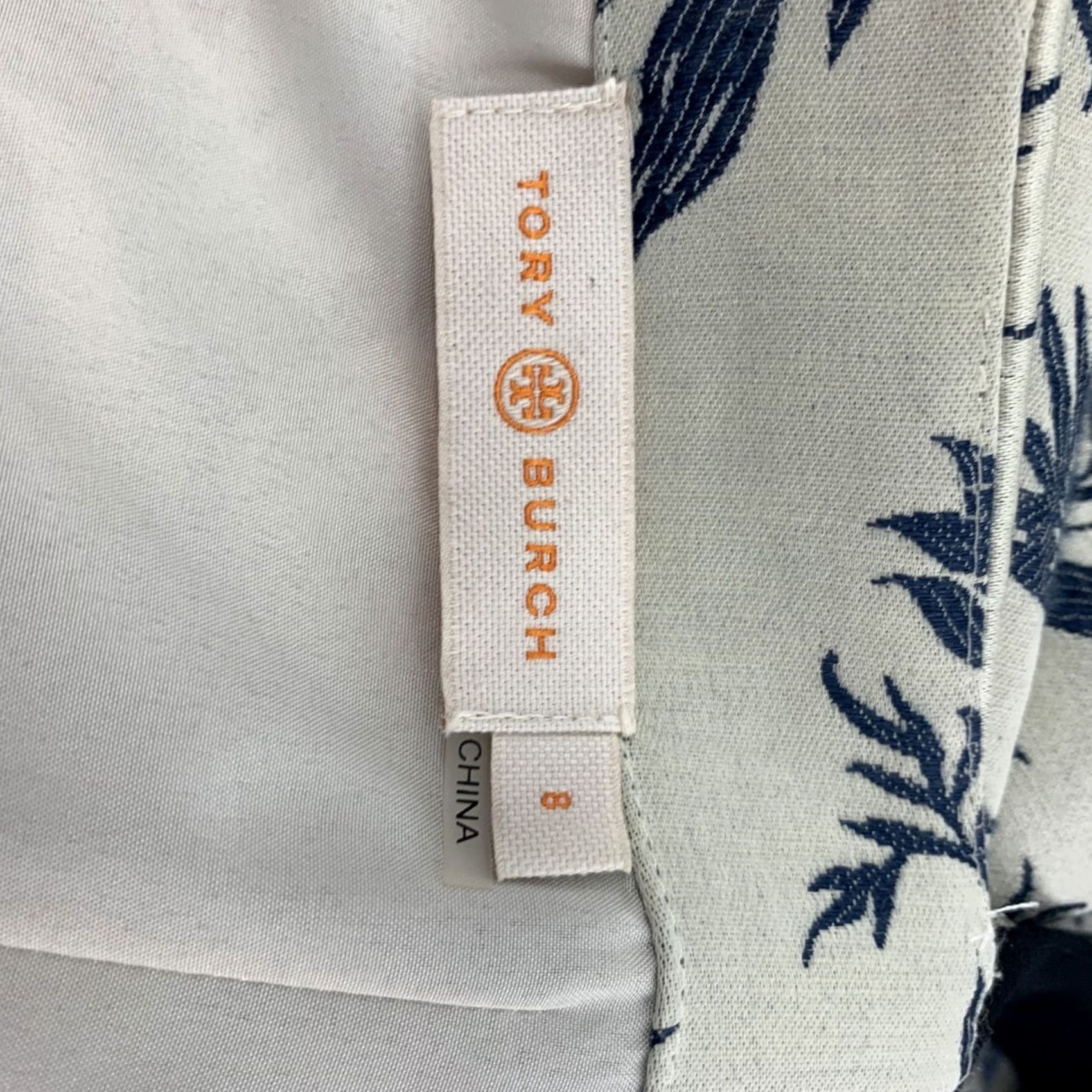 Tory Burch TORY BURCH Dress Grey Blue Floral A-Line Mid-Calf Linen Polyester Jacquard 8 Women Size M / US 6-8 / IT 42-44 - 6 Thumbnail