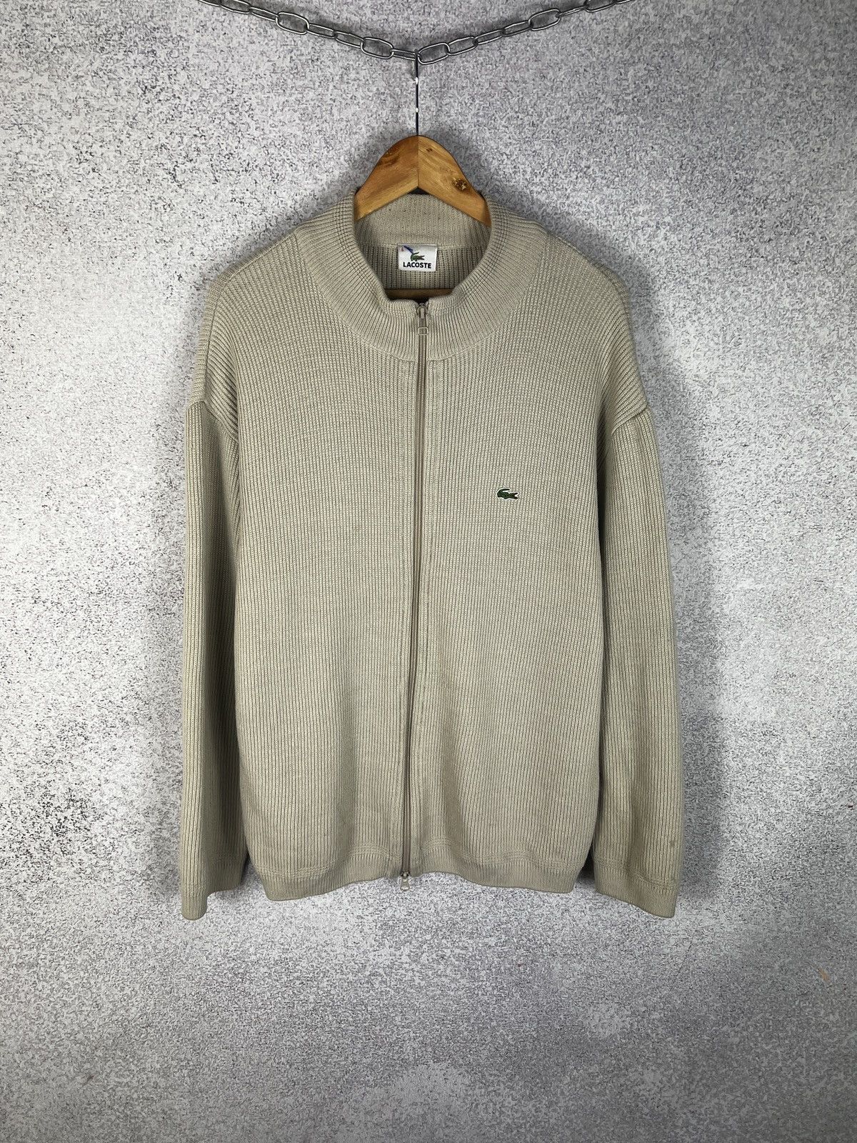Lacoste Vintage Lacoste Full Zip Wool Knitted Sweater Beige Size US L / EU 52-54 / 3 - 1 Thumbnail