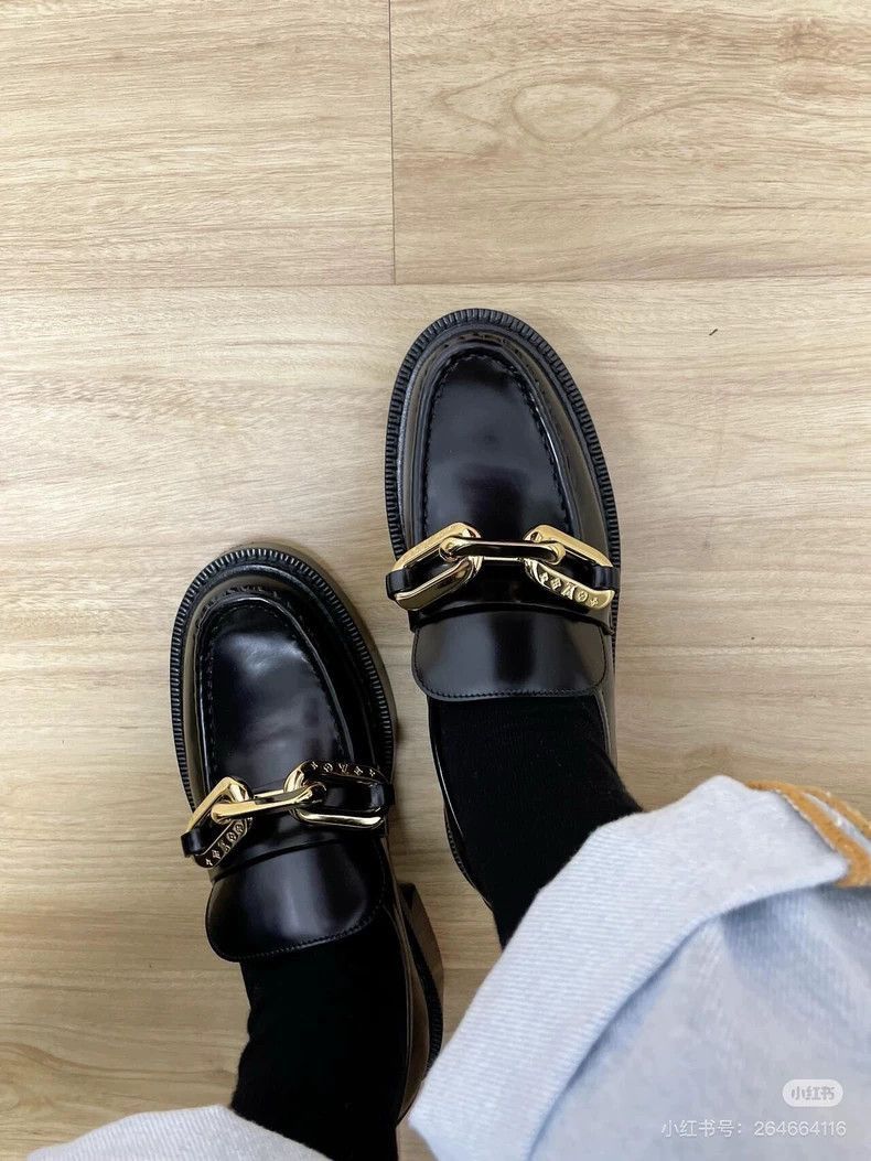 Louis Vuitton Louis Vuitton Black Loafers with Gold Detail -2505 Size US 6 / IT 36 - 6 Thumbnail