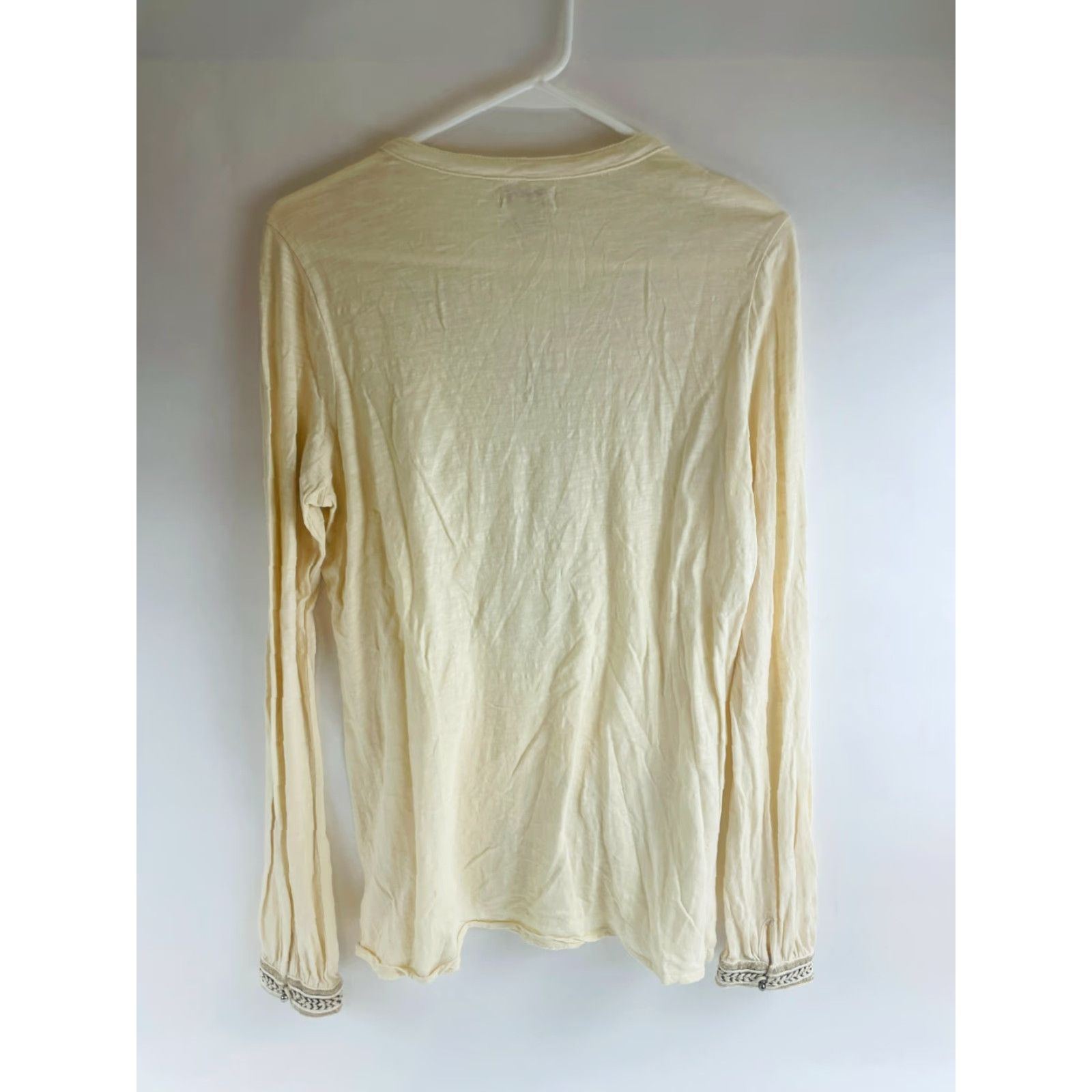 Lucky Brand Lucky Brand Blouse Women's Size S Cream Embroidered w/ Pearls V-Neck Long Sleeve Shirt Size S / US 4 / IT 40 - 2 Thumbnail