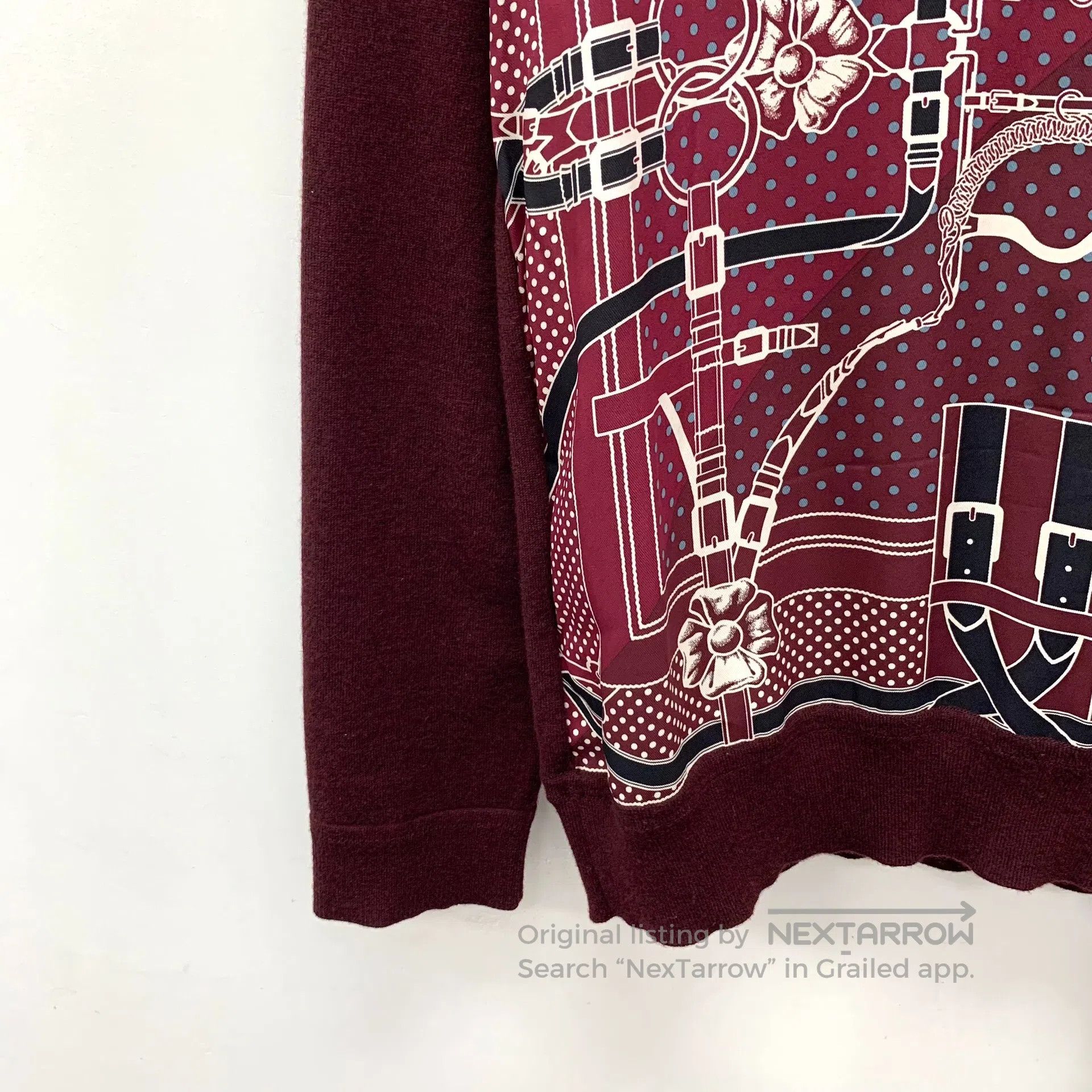 Hermes Hermes Burgundy Lock Chain Silk Pattern Patchwork Wool Rou Size XXS / US 00 / IT 34 - 4 Thumbnail