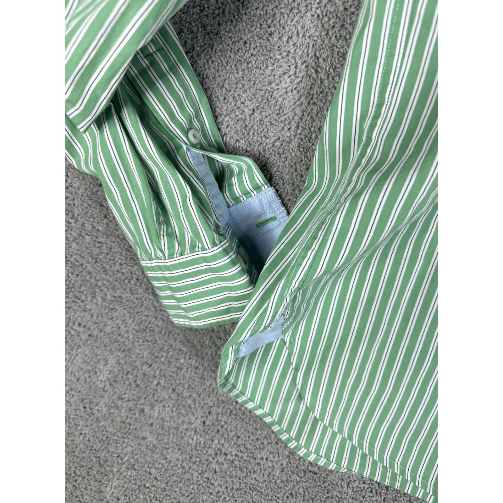 Brooks Brothers Brooks Brothers Shirt Mens Large Green White Stripe Button Front Cotton Size US L / EU 52-54 / 3 - 2 Thumbnail