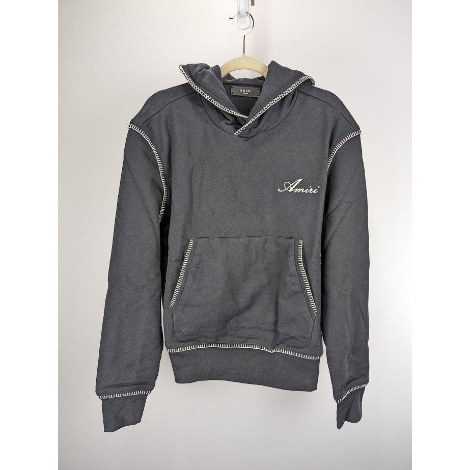 Amiri o1rshd1 Stitch Amiri Logo Hoodie in Black Size US M / EU 48-50 / 2 - 2 Thumbnail