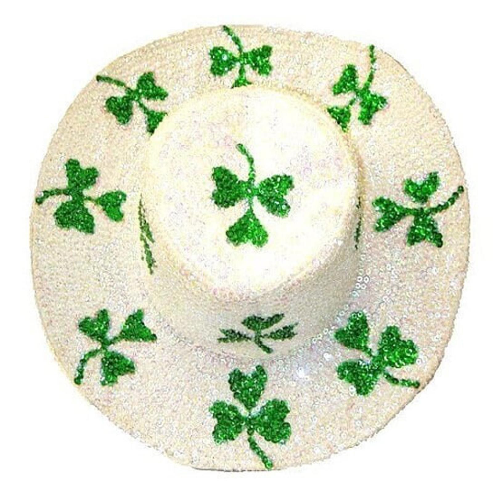 Designer Sequin Cowboy/Cowgirl Hat OPAL WHITE w/SHAMROCK Size ONE SIZE - 2 Thumbnail