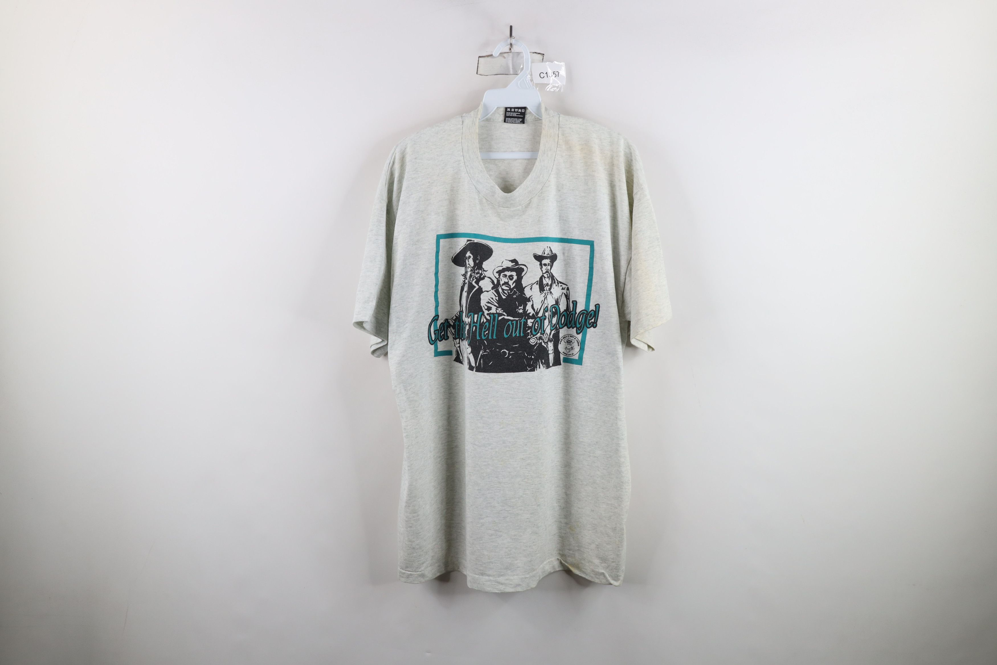 Vintage Vintage 90s Streetwear The Hell Out of Dodge Cowboy T-Shirt Size US XL / EU 56 / 4 - 1 Thumbnail