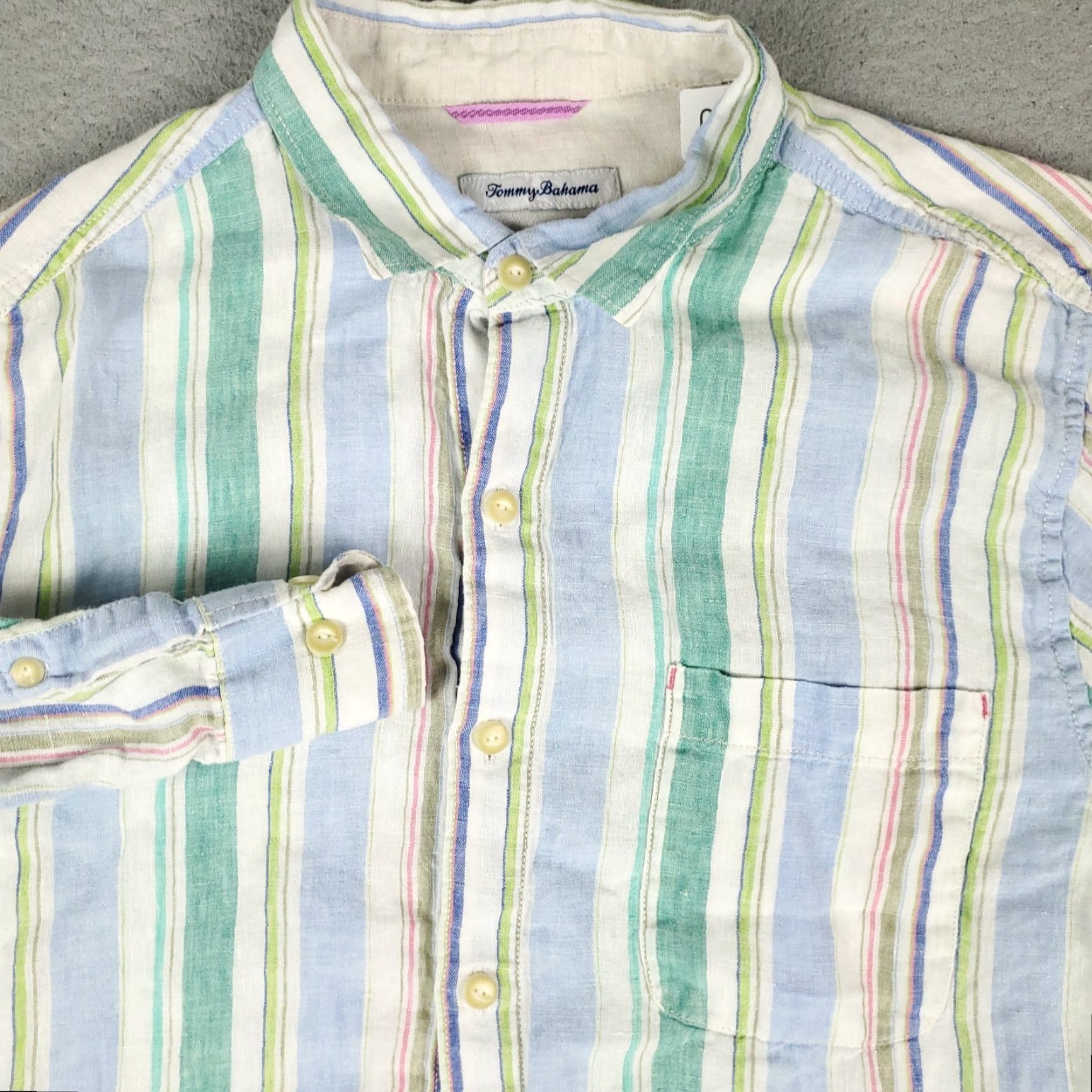 Tommy Bahama Tommy Bahama Shirt Mens Large Blue Striped Linen Button Up Long Sleeve Size US L / EU 52-54 / 3 - 2 Thumbnail